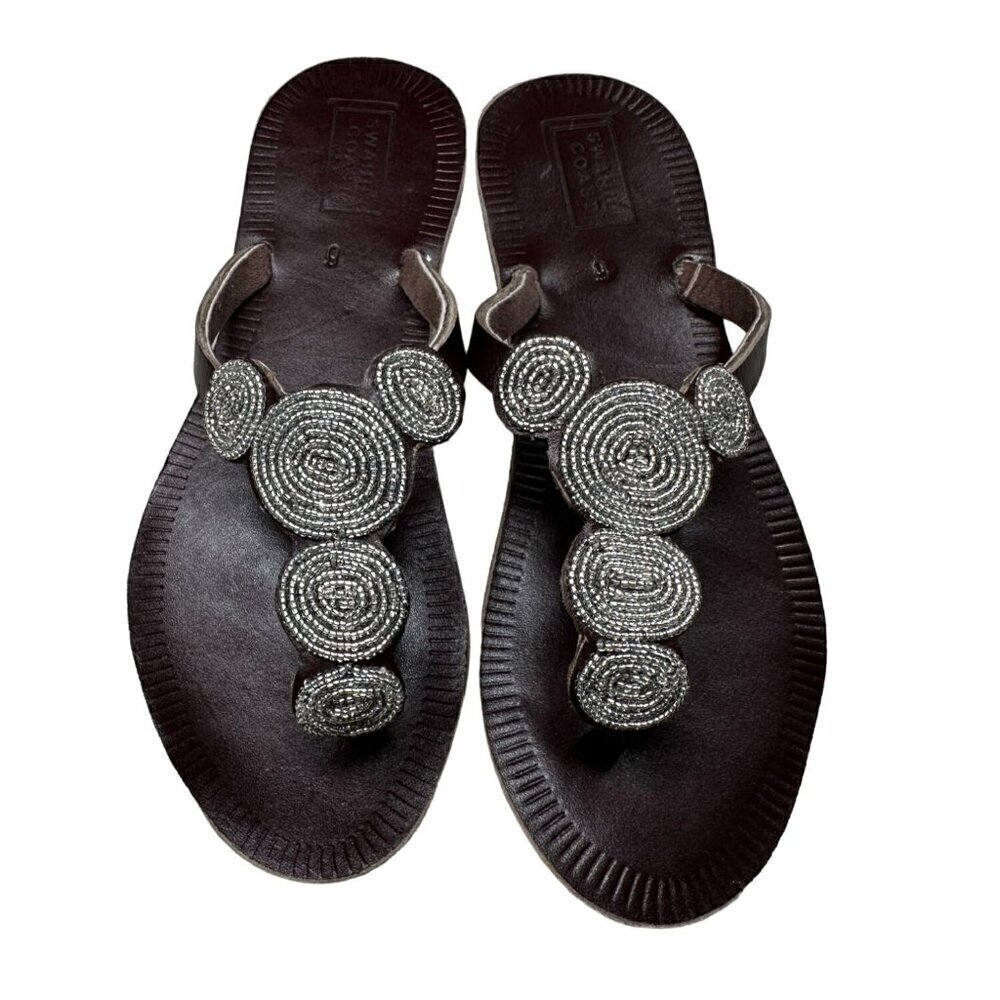 Swahili Coast Handcrafted Sandals Posie Fair Trade‎ Womens Size 6 Silver NEW - Picture 2 of 14